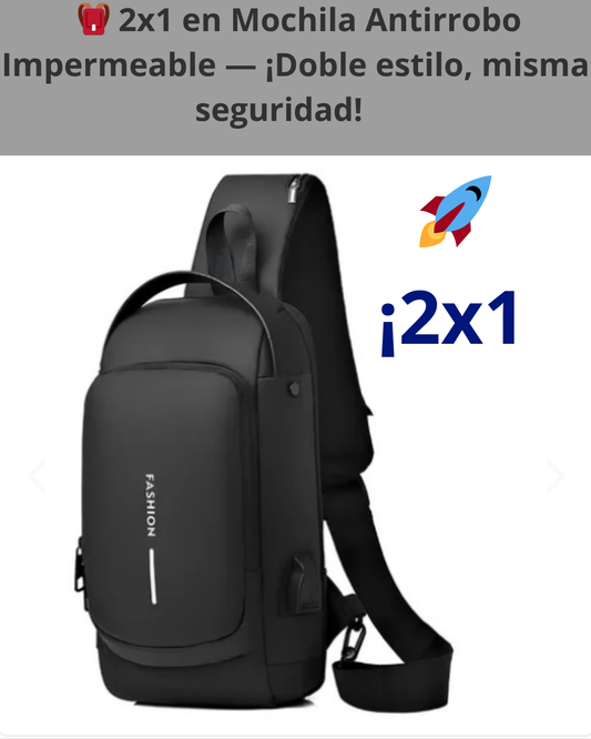 Mochila Cruzada Antirrobo Impermeable con Puerto USB, 🔥 Promo Exclusiva: ¡Compra 1 y recibe otra GRATIS!